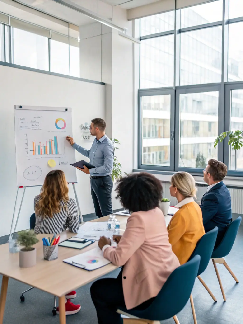 An image of a consultant facilitating a workshop with a team, focusing on process improvement and efficiency gains, representing Cloud Ten Management's operational excellence service.