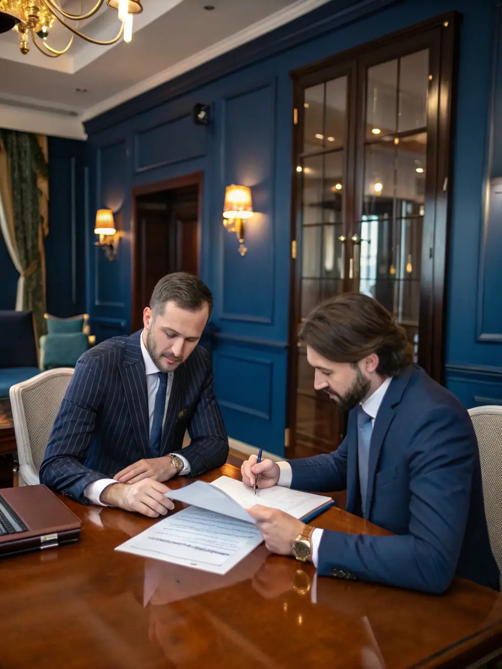 An image of a consultant advising a CEO in a boardroom, emphasizing leadership development and organizational change, representing Cloud Ten Management's leadership consulting service.